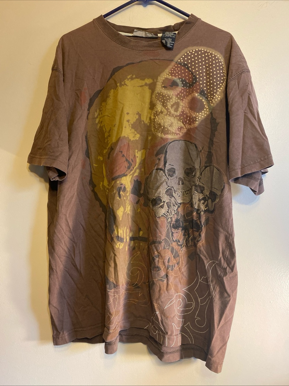 Vintage Paco Jeans‎ Men’s XXL T-shirt Brown Skulls Y2K Grunge Gothic Rock